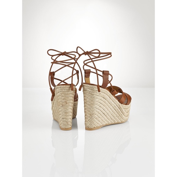 Polo Ralph Lauren Cognac Calfskin Estelle Wedges - Picture 3 of 11